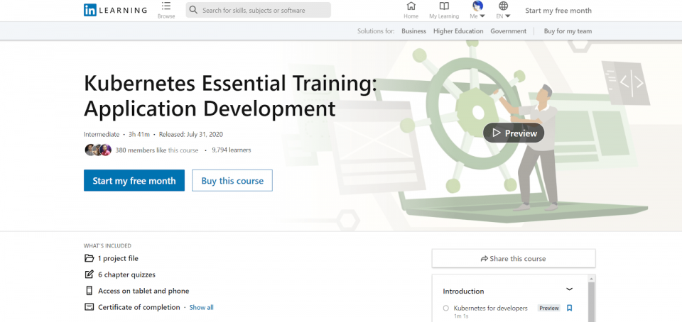 Kubernetes Essential Training Course Webpage