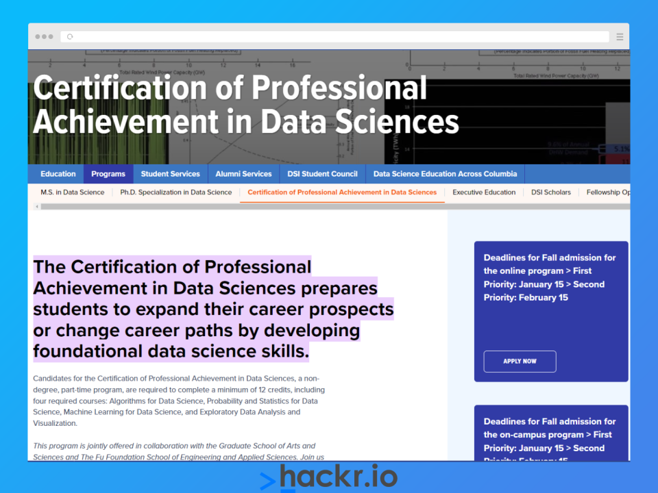 [Columbia University] Certification of Professional Achievement in Data Sciences