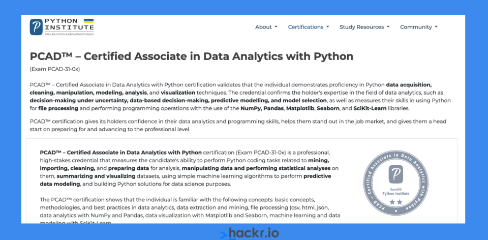[Python Institute] PCAD: Certified Associate in Data Analytics with Python