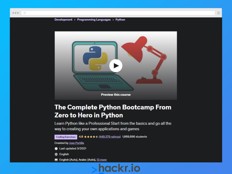 Complete Python Bootcamp has over 1.6M past students