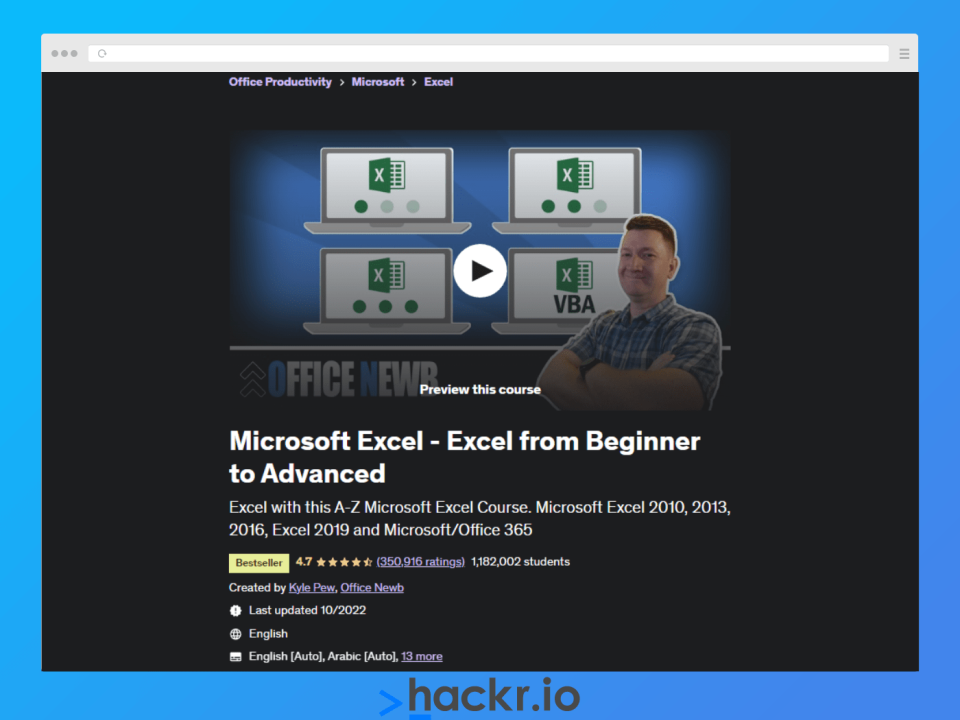 Microsoft Excel - Excel from Beginner to Advanced has over 1.1M enrollees.