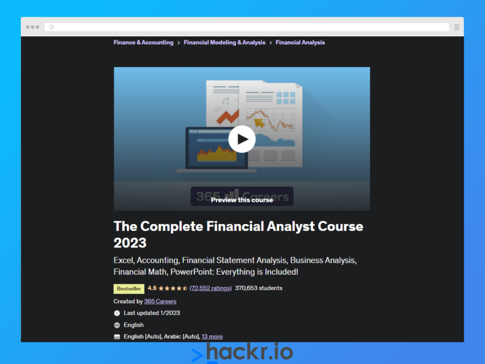 The Complete Financial Analyst Course is a best-seller on Udemy.