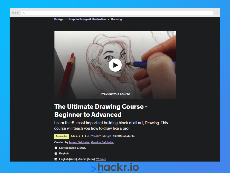 Learn how to draw from beginner to advanced with The Ultimate Drawing Course.