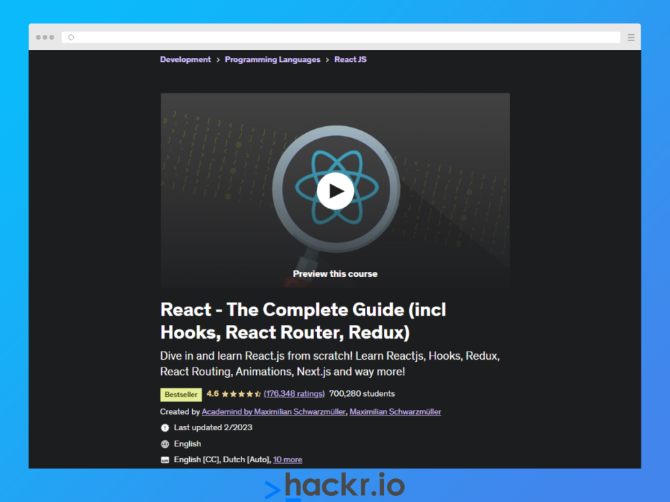 The Complete Guide (incl Hooks, React Router, Redux)