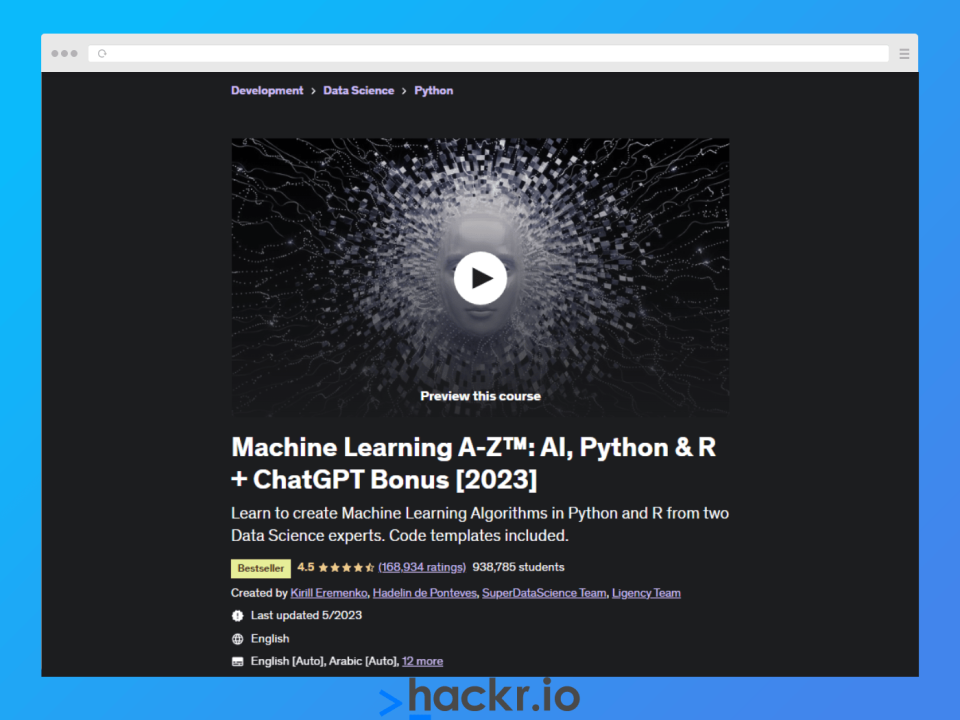 Machine Learning A-Z: AI, Python & R + ChatGPT Bonus