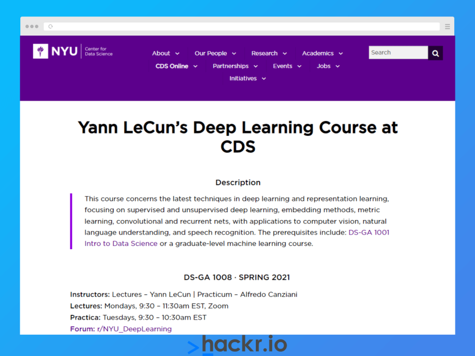 Yann LeCun’s Deep Learning Course at CDS