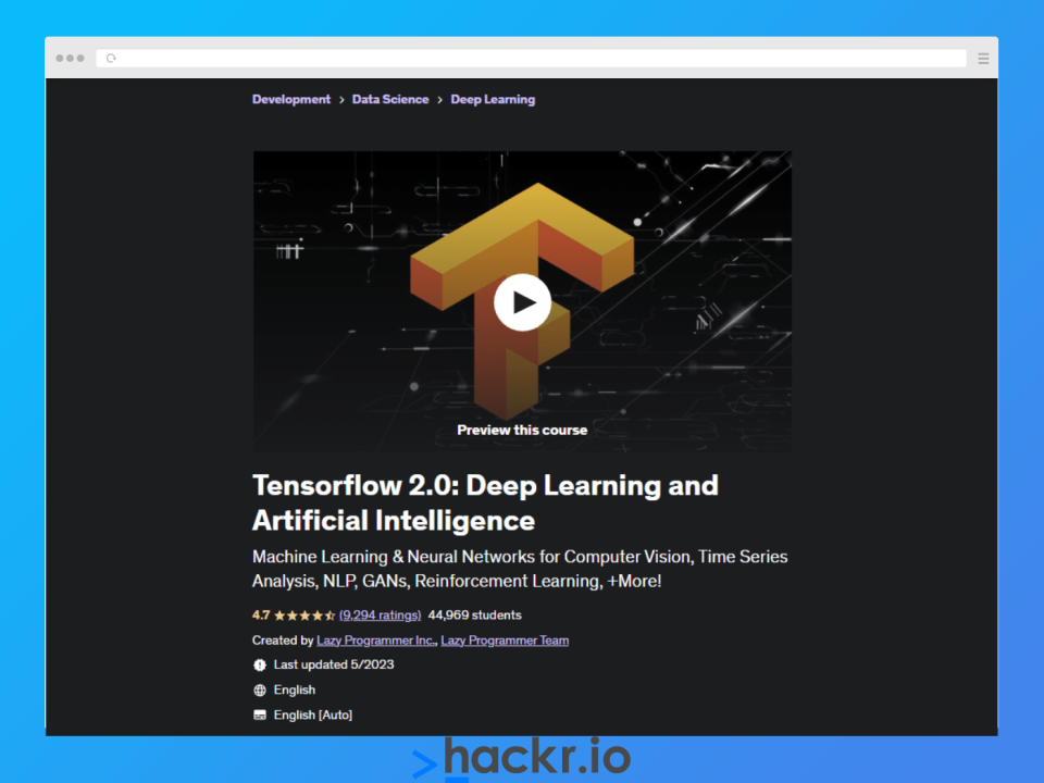 Tensorflow 2.0: Deep Learning and Artificial Intelligence