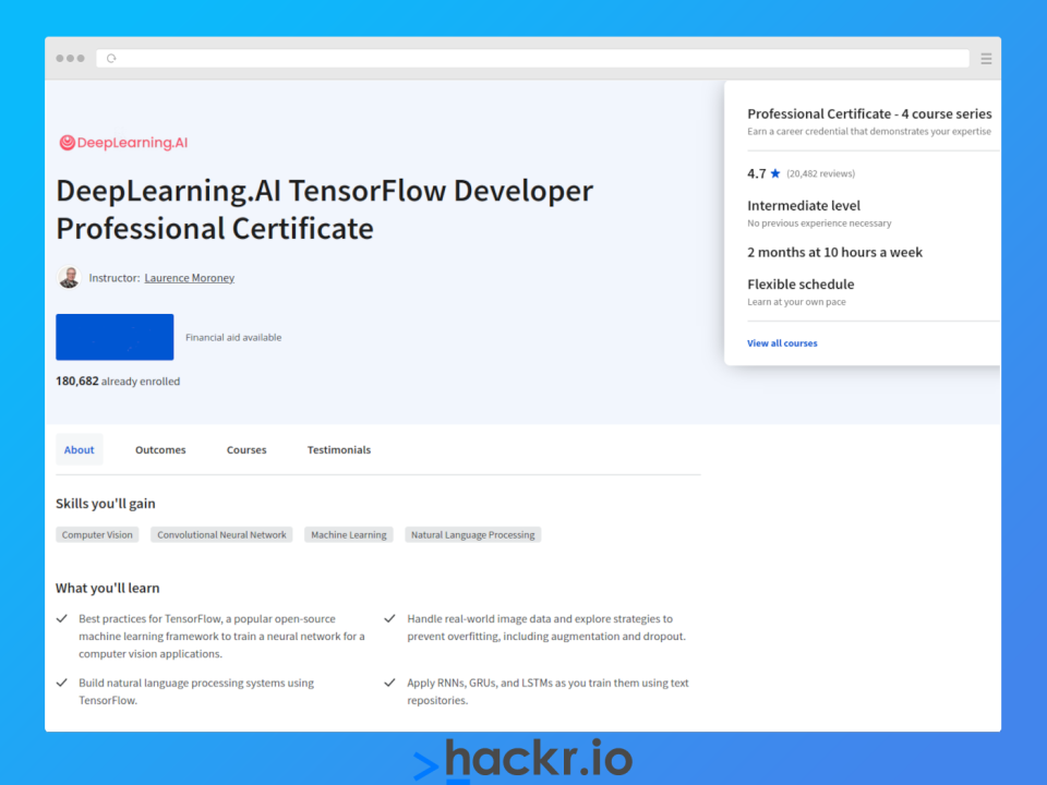 [Coursera] DeepLearning.AI TensorFlow Developer Professional Certificate 