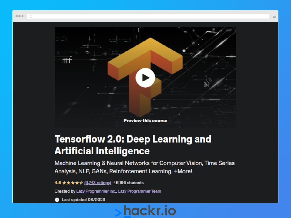 [Udemy] Tensorflow 2.0: Deep Learning and Artificial Intelligence