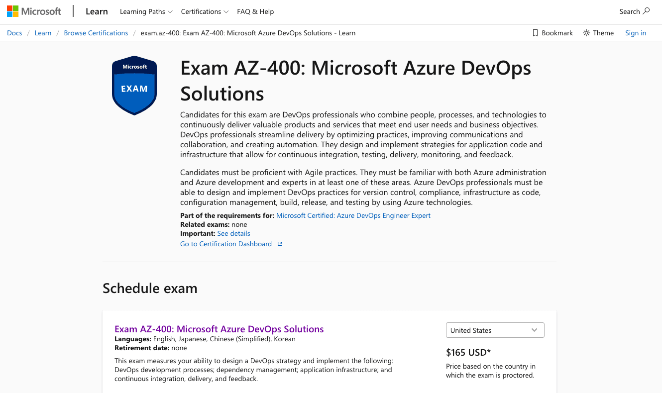 Exam AZ-400: Microsoft Azure DevOps Solutions