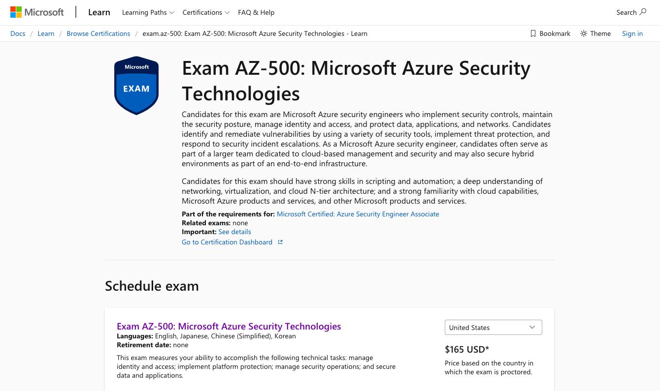 Exam AZ-500: Microsoft Azure Security Technologies