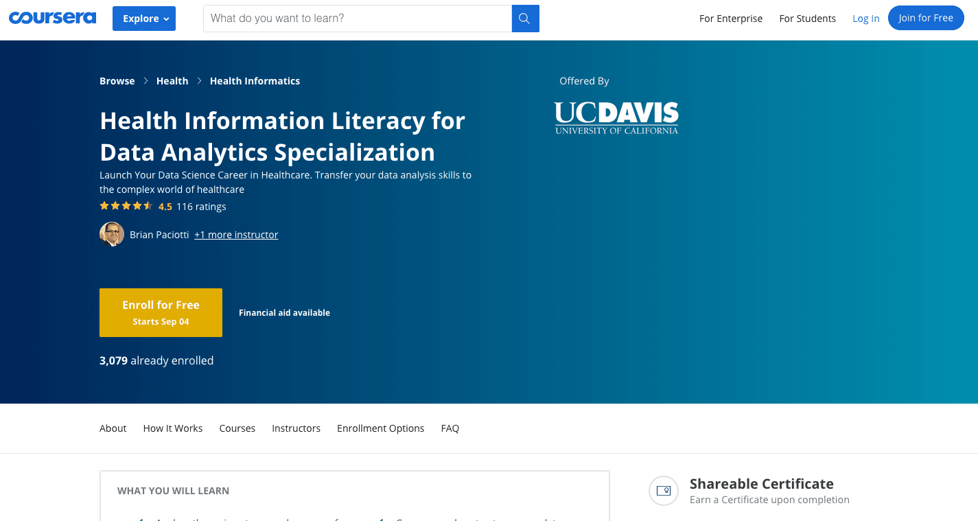 Health Information Literacy for Data Analytics Specialization